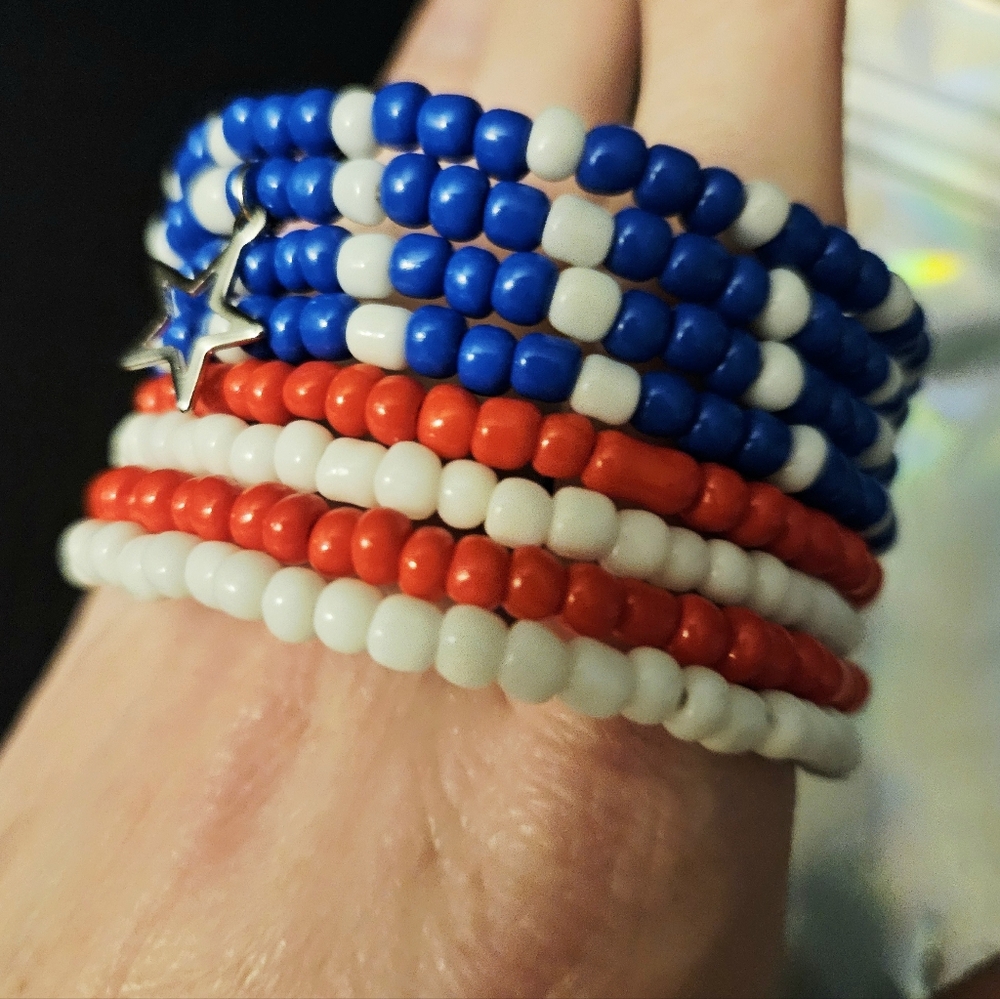 Hand Crafted Red, White & Blue Beaded Wrap Bracelet - Picture 8 of 9